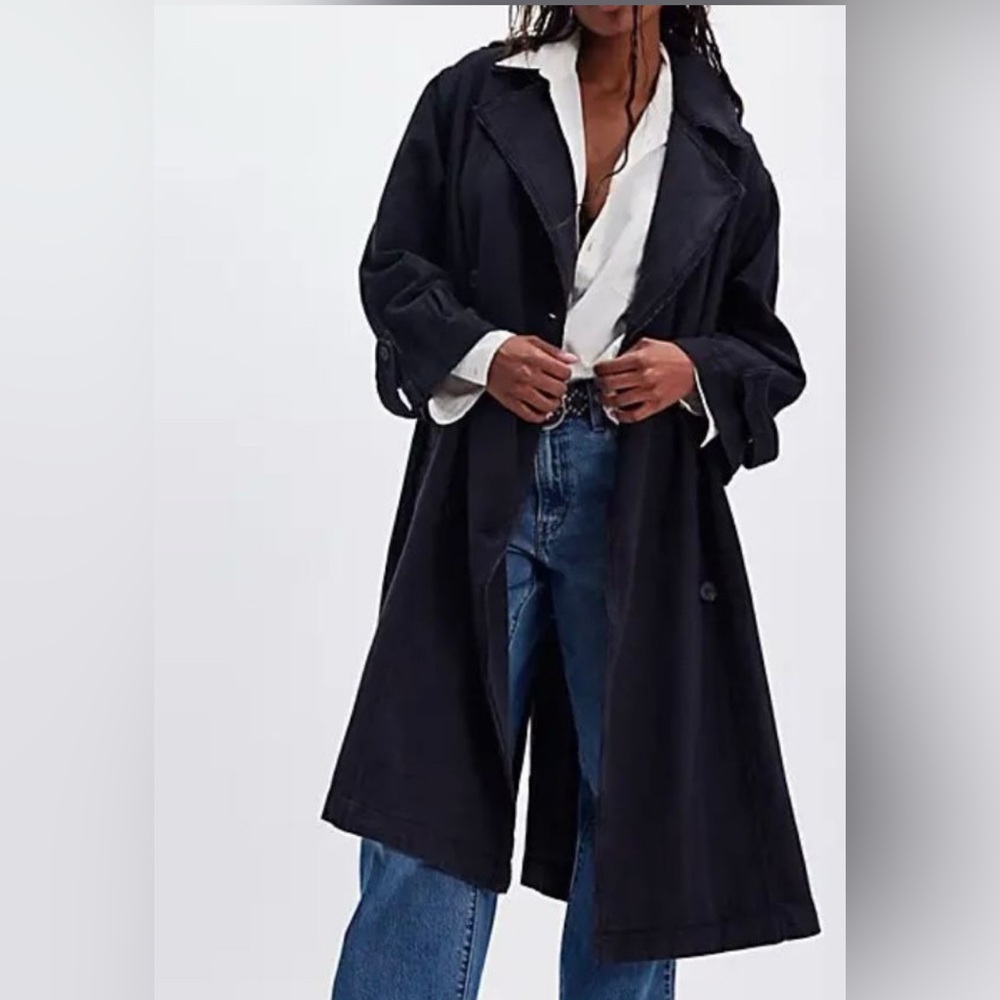 NWT Free People Times Up Trench Coat Black Sz Large Sold Out Style!!